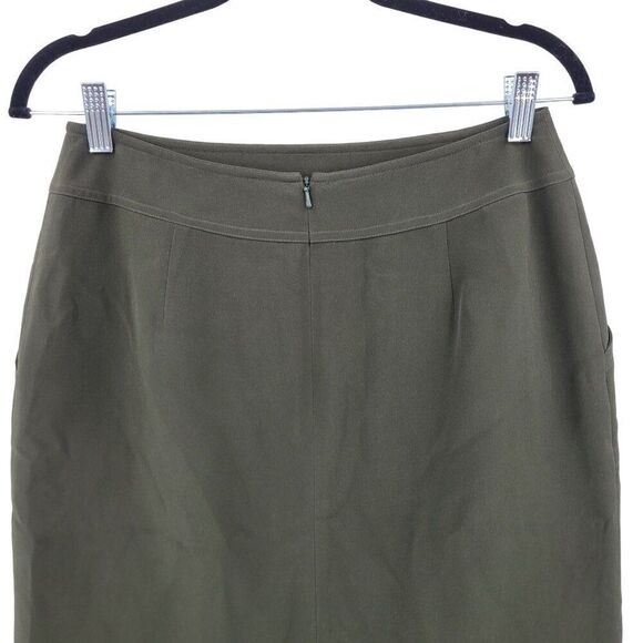 Vintage 90s Jones New York Silk Pencil Skirt 8 Army Green Mini Patch Pockets - Picture 7 of 9